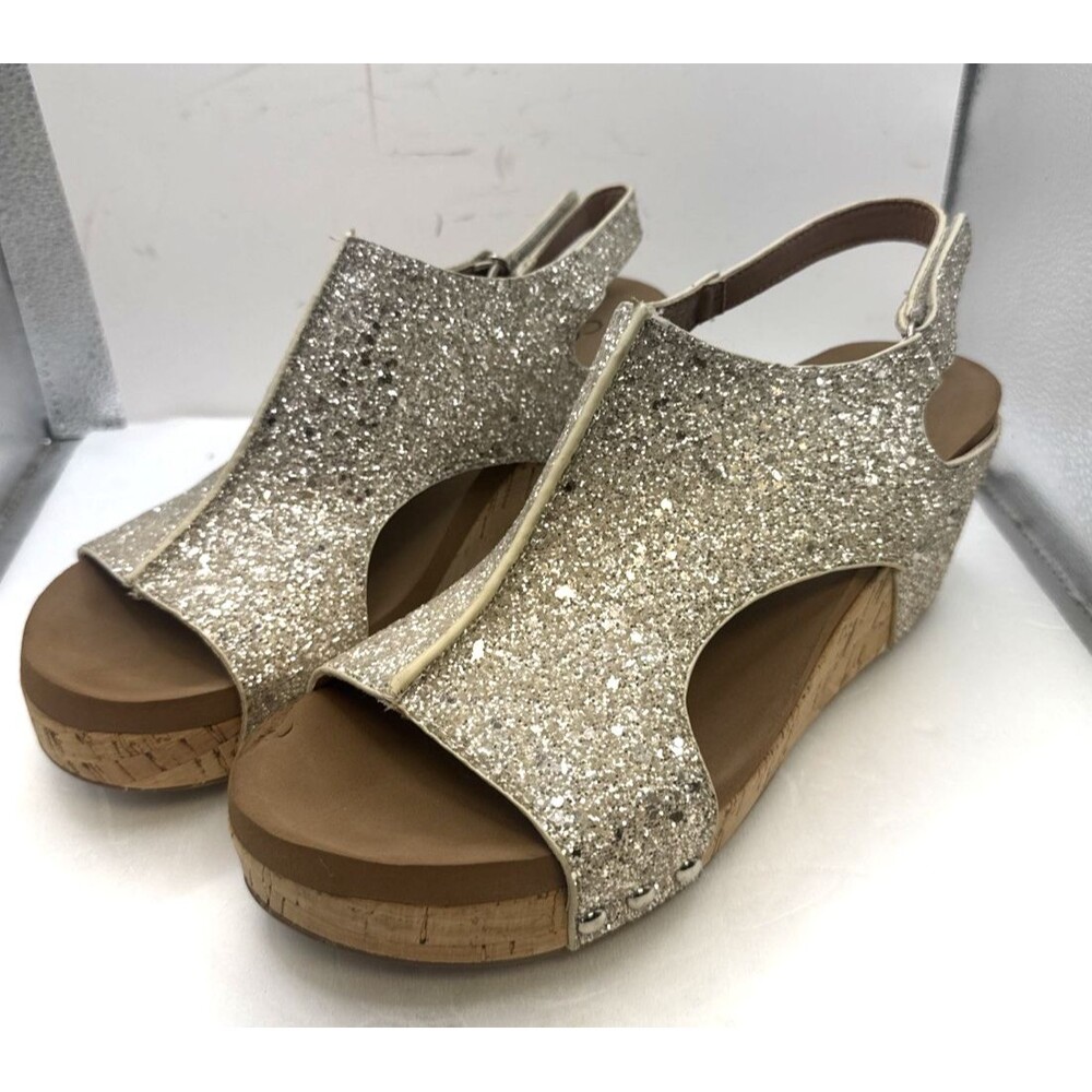 Corkys Carley Glitter Studded Wedge Slingback  Womens  Casual Sandals Sz 9